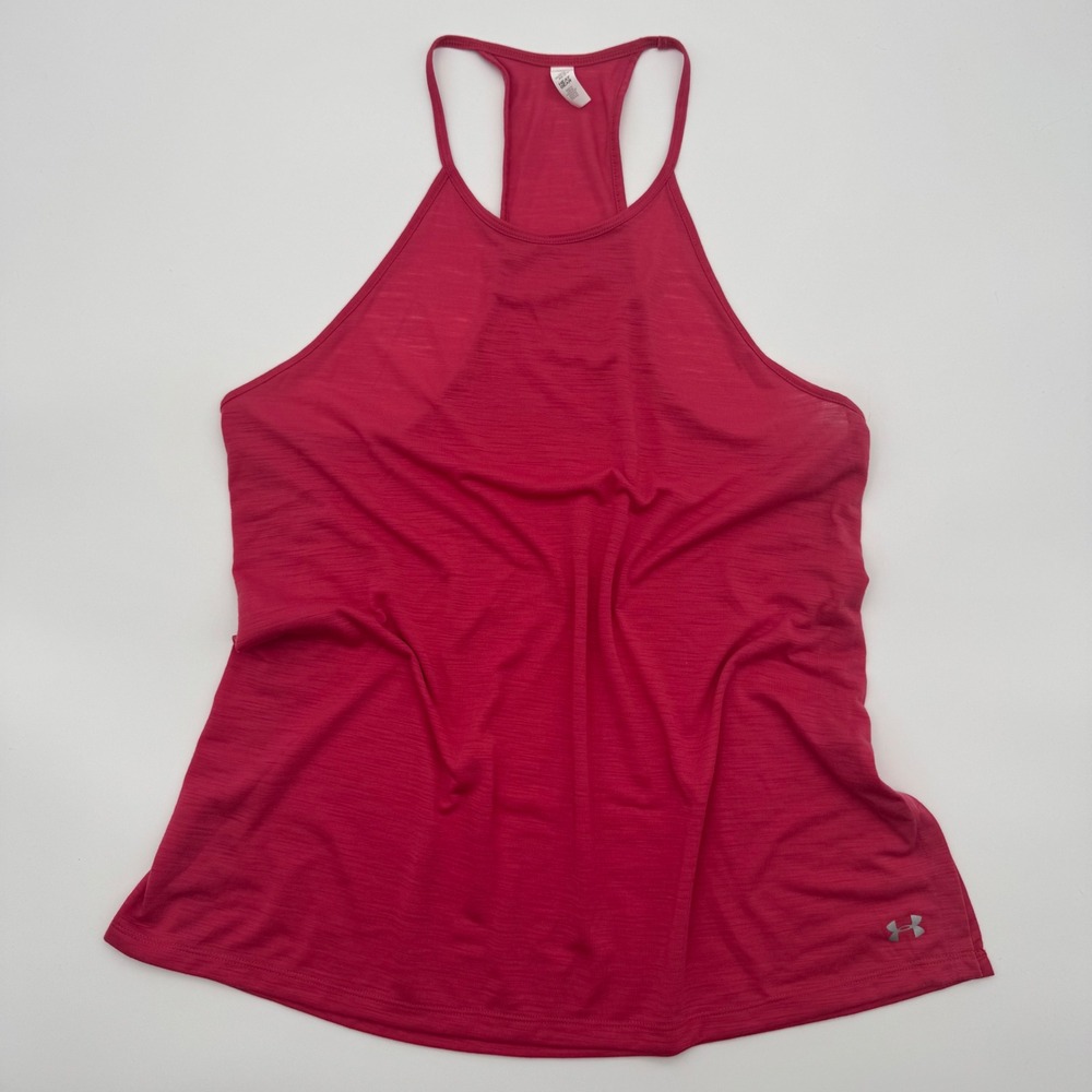 Under Armour HeatGear Womens Racerback Tank Top Dark Pink Loose Fit Medium